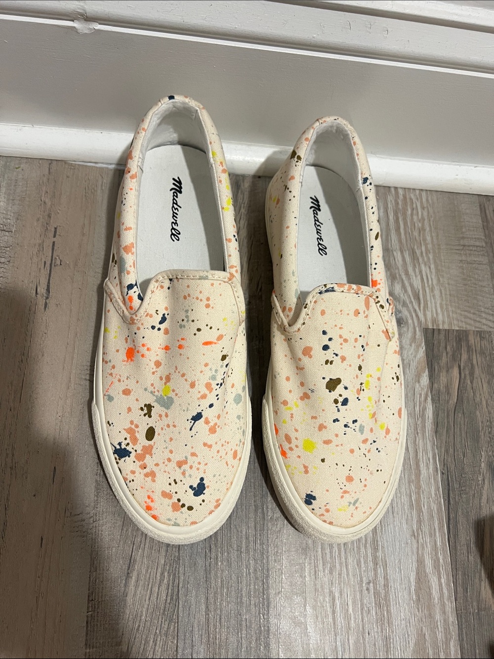 Madewell Cream Canvas Paint Splatter Sneakers NWOT Size 8.5